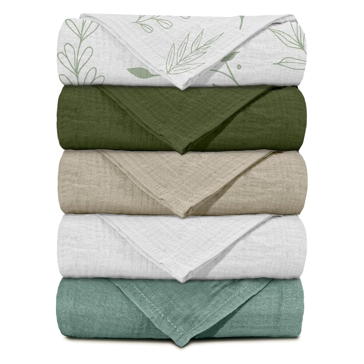 Muslin Receiving Blankets, Neutral Blanket Swaddling for Newborn Boys and Girls, 5 Pack Breathable and Skin-Friendly Swaddle Wrap for Infant Baby