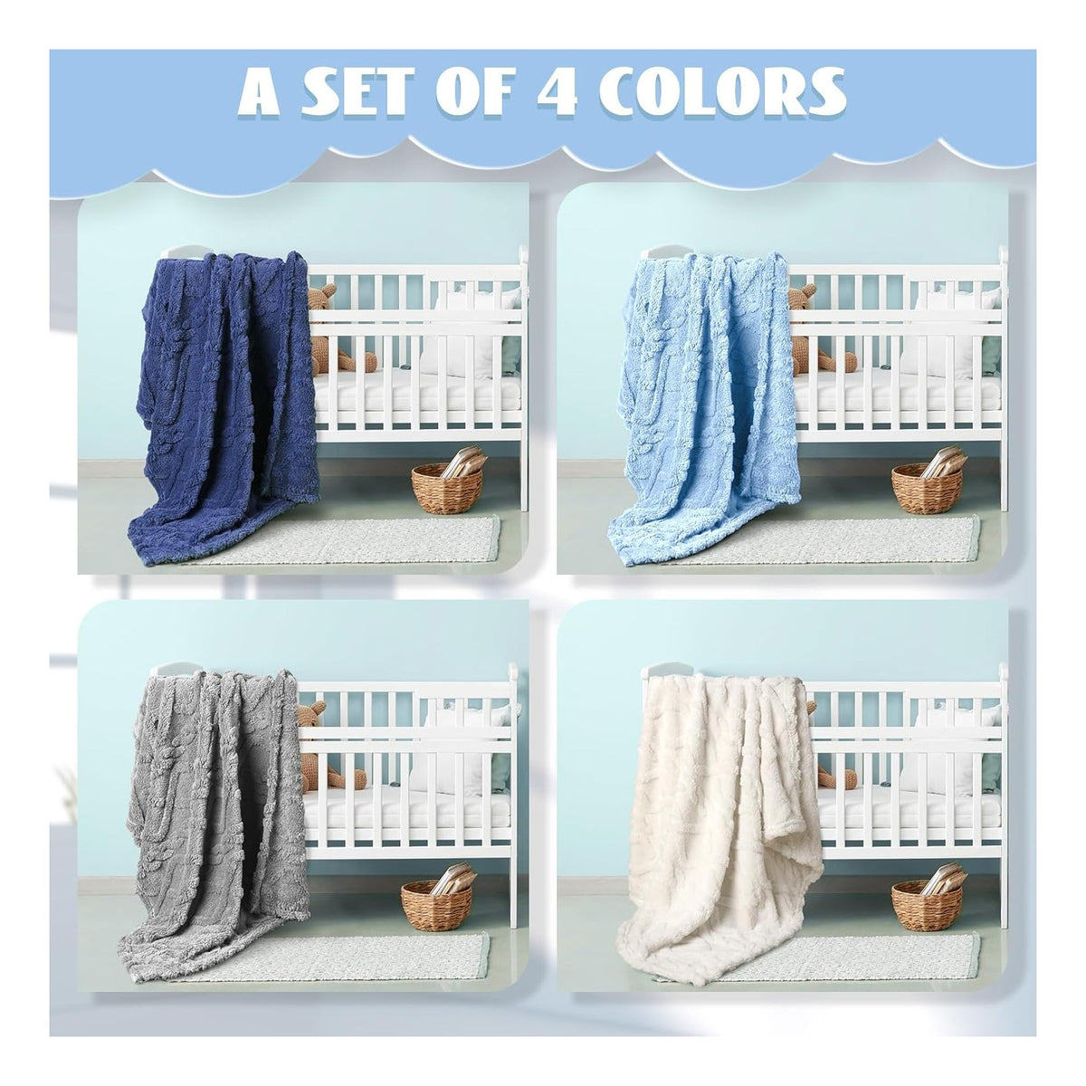 4 Pcs Fleece Baby Blankets for Boys Girls 3D Soft Plush Warm Baby Receiving Blankets 30" x 40" Cozy Fluffy Infant Toddler Newborn Swaddling Blanket for Crib Nursery Bed