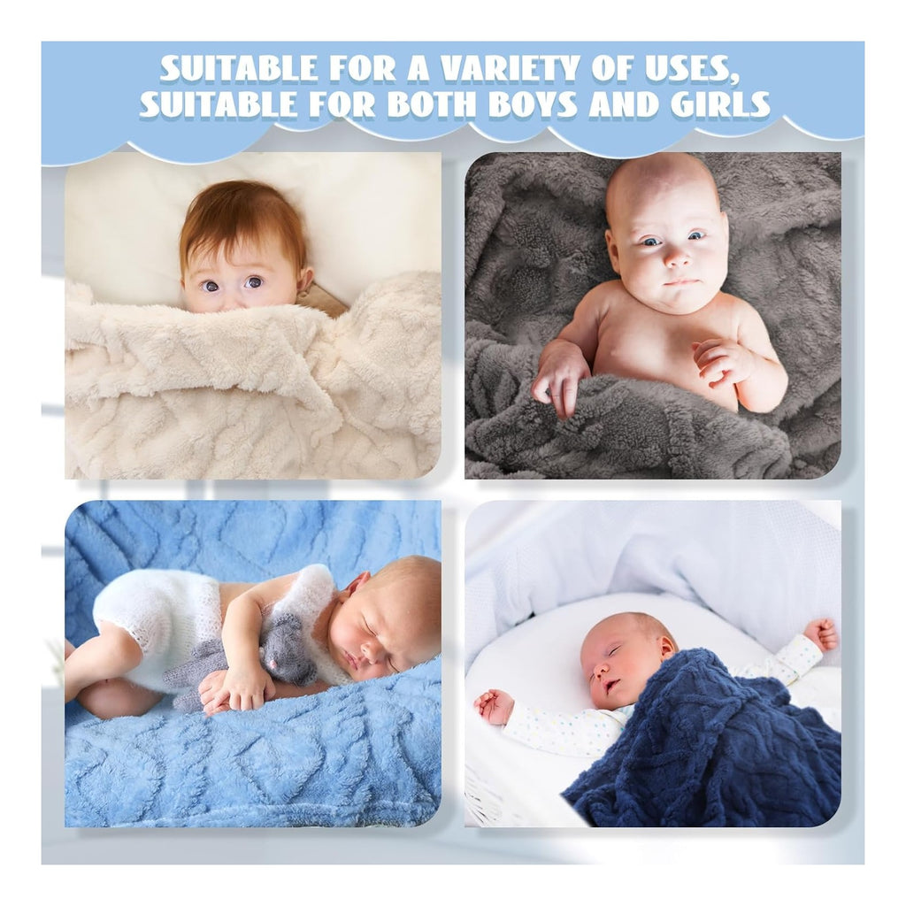 4 Pcs Fleece Baby Blankets for Boys Girls 3D Soft Plush Warm Baby Receiving Blankets 30" x 40" Cozy Fluffy Infant Toddler Newborn Swaddling Blanket for Crib Nursery Bed