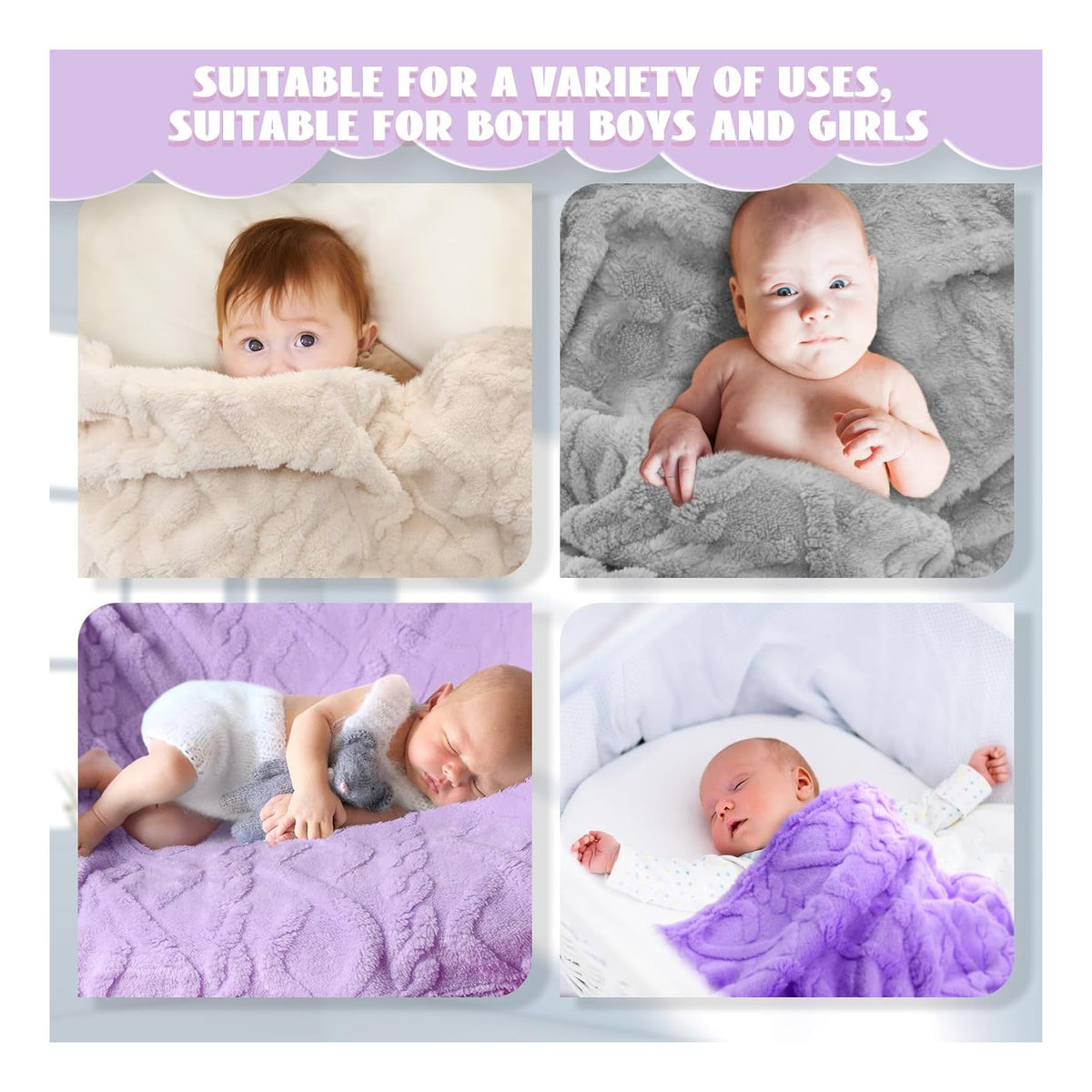 Pcs Fleece Baby Blankets for Boys Girls 3D Soft Plush Warm Baby Receiving Blankets 30" x 40" Cozy Fluffy Infant Toddler Newborn Swaddling Blanket for Crib Nursery Bed