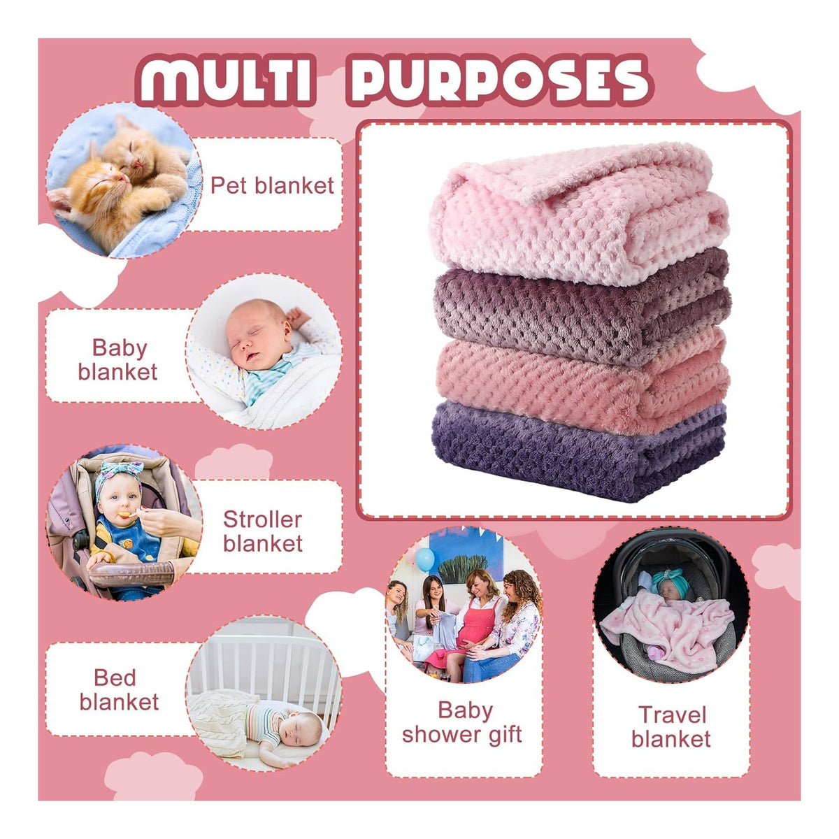 4 Pcs Baby Fuzzy Blanket Fluffy Baby Blanket for Boys Girls Soft Warm Infant Newborn Toddler Receiving Nursery Bed Supplies, 32 x 24 Inch