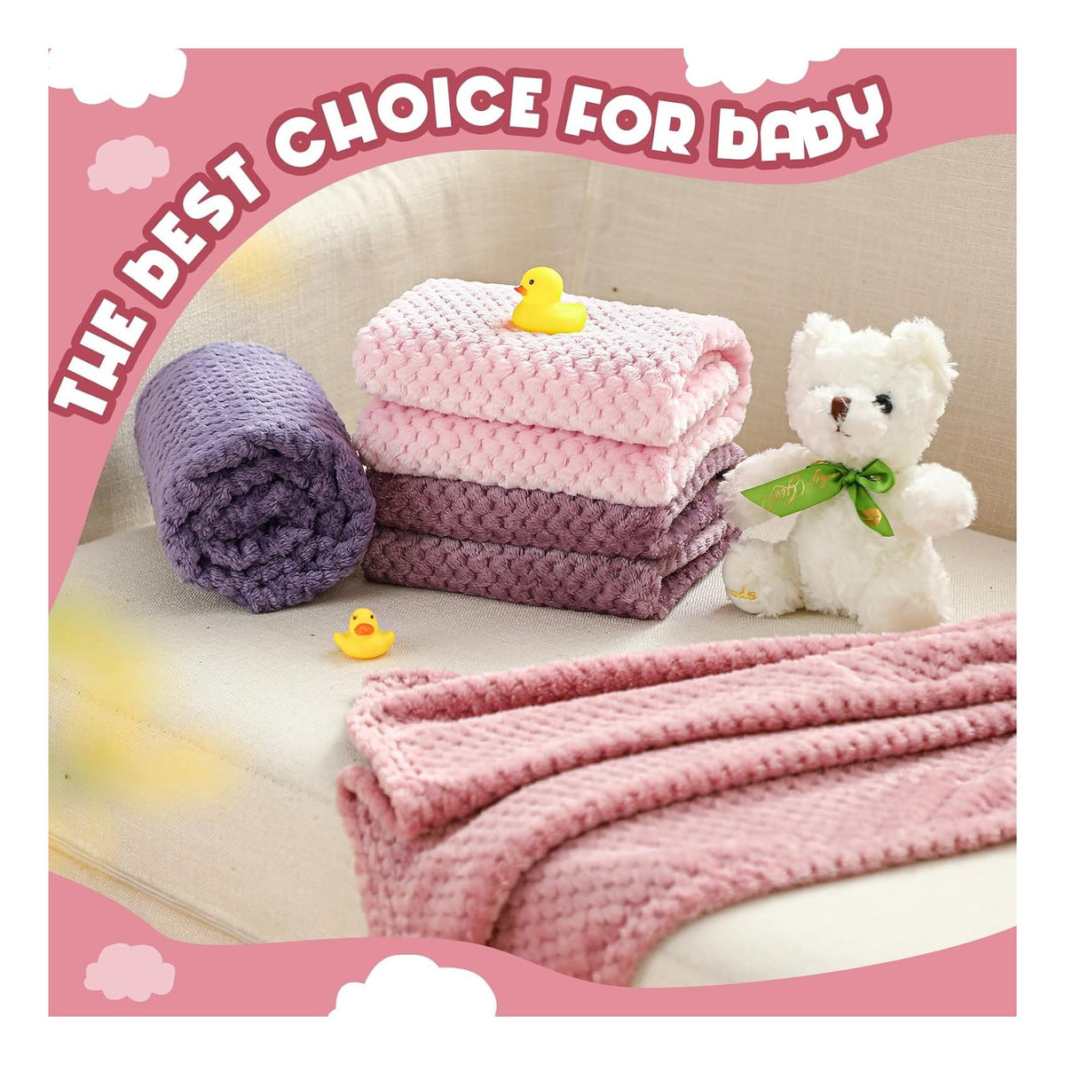 4 Pcs Baby Fuzzy Blanket Fluffy Baby Blanket for Boys Girls Soft Warm Infant Newborn Toddler Receiving Nursery Bed Supplies, 32 x 24 Inch