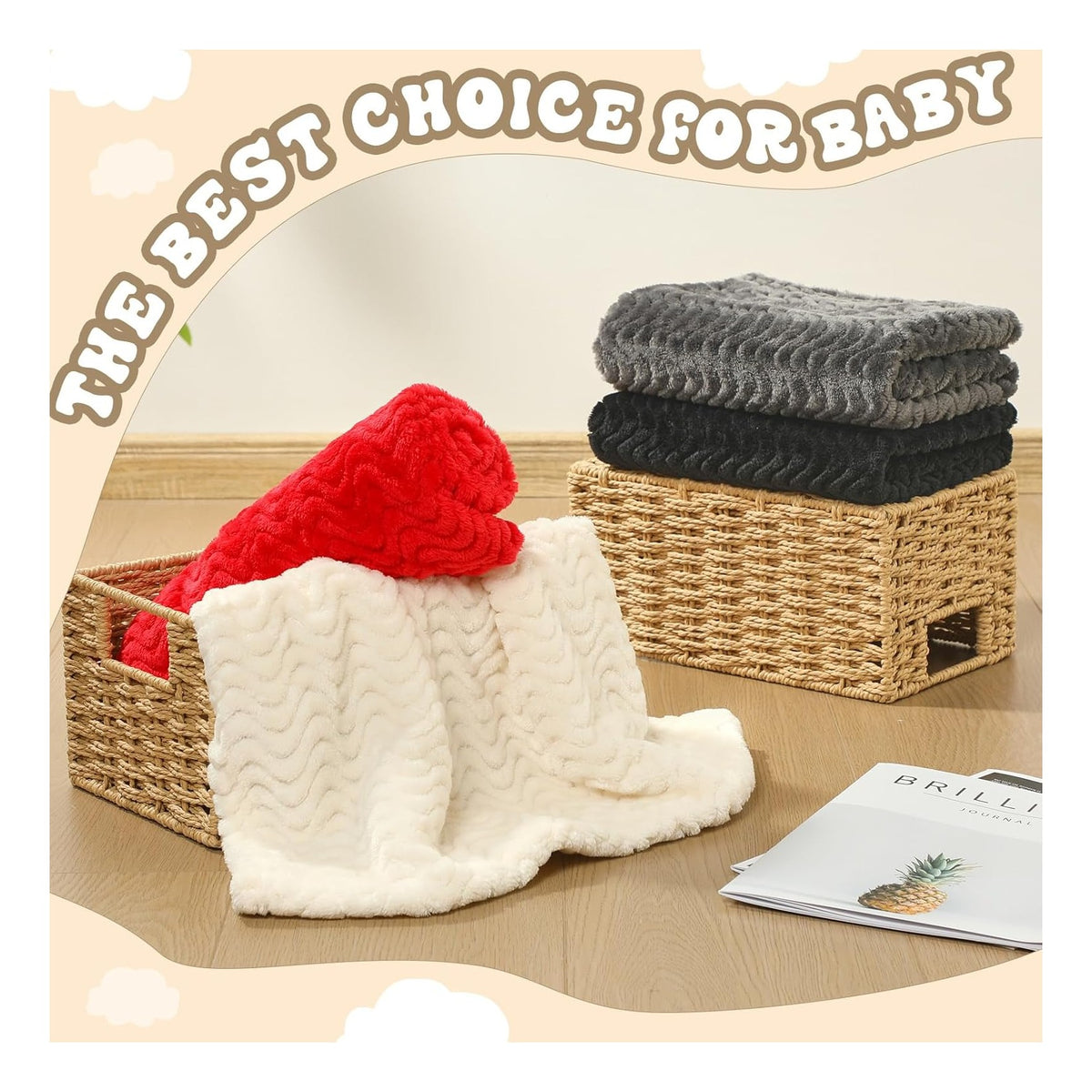 4 Pcs Baby Fuzzy Blanket Fluffy Baby Blanket for Boys Girls Soft Warm Infant Newborn Toddler Receiving Nursery Bed Supplies, 32 x 24 Inch