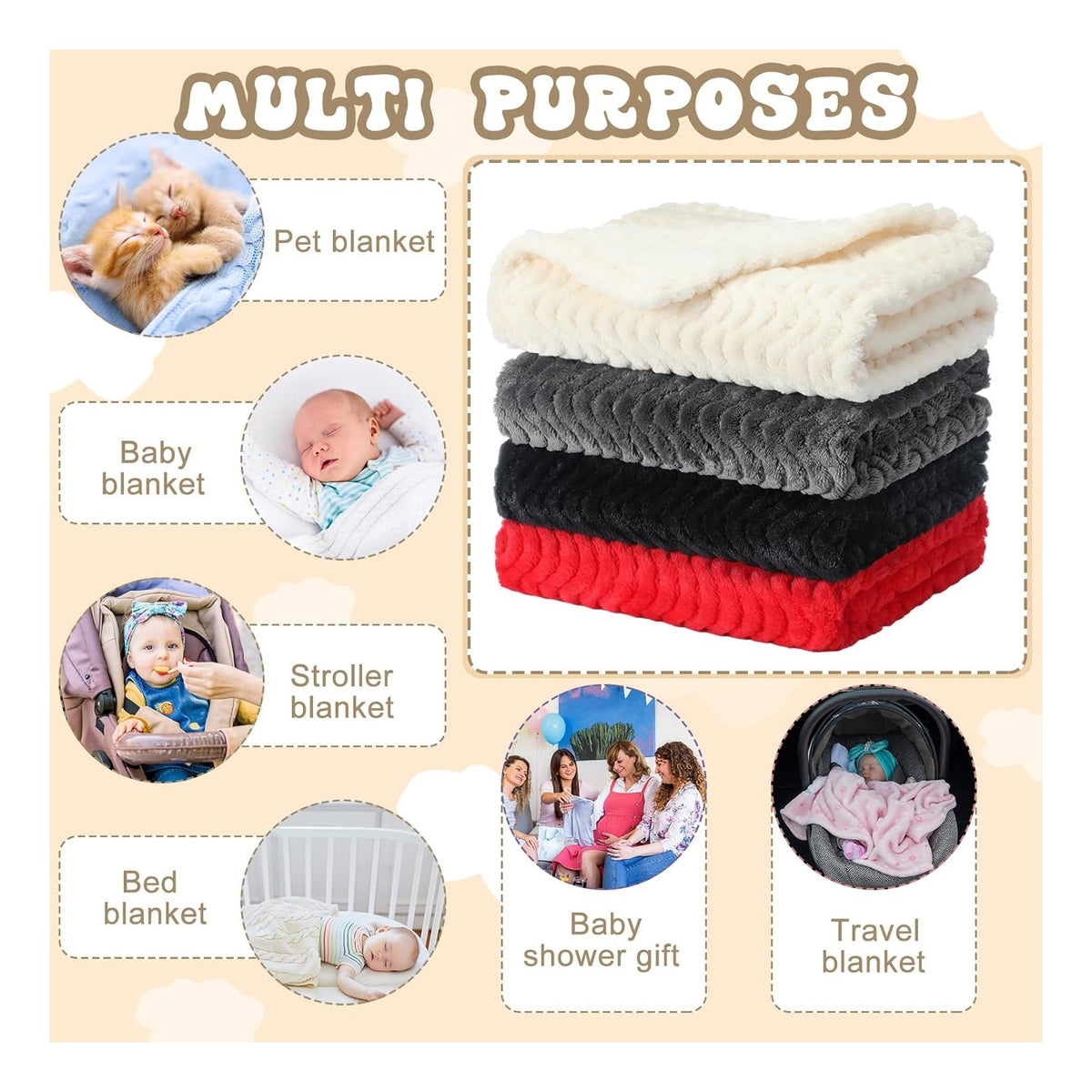 4 Pcs Baby Fuzzy Blanket Fluffy Baby Blanket for Boys Girls Soft Warm Infant Newborn Toddler Receiving Nursery Bed Supplies, 32 x 24 Inch