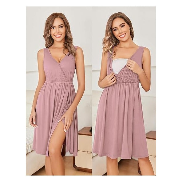 Maternity Nursing Gown and Robe Set Labor Delivery Nursing Nightgowns for Breastfeeding Pregnancy Clothes
