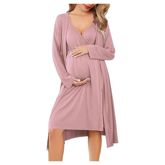 Maternity Nursing Gown and Robe Set Labor Delivery Nursing Nightgowns for Breastfeeding Pregnancy Clothes