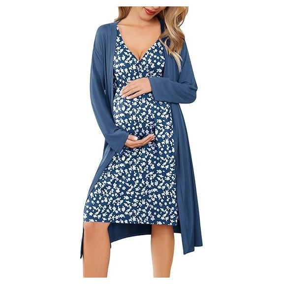 Maternity Nursing Gown and Robe Set Labor Delivery Nursing Nightgowns for Breastfeeding Pregnancy Clothes