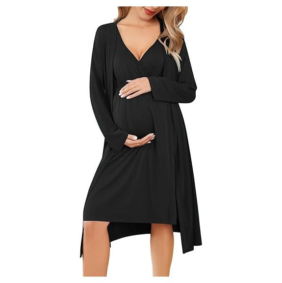 Maternity Nursing Gown and Robe Set Labor Delivery Nursing Nightgowns for Breastfeeding Pregnancy Clothes