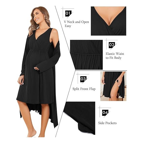 Maternity Nursing Gown and Robe Set Labor Delivery Nursing Nightgowns for Breastfeeding Pregnancy Clothes