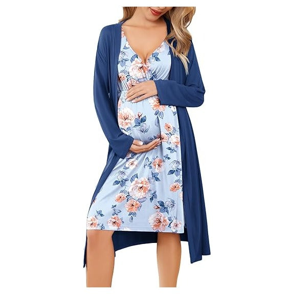 Maternity Nursing Gown and Robe Set Labor Delivery Nursing Nightgowns for Breastfeeding Pregnancy Clothes