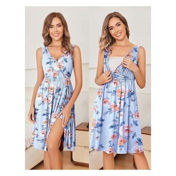 Maternity Nursing Gown and Robe Set Labor Delivery Nursing Nightgowns for Breastfeeding Pregnancy Clothes