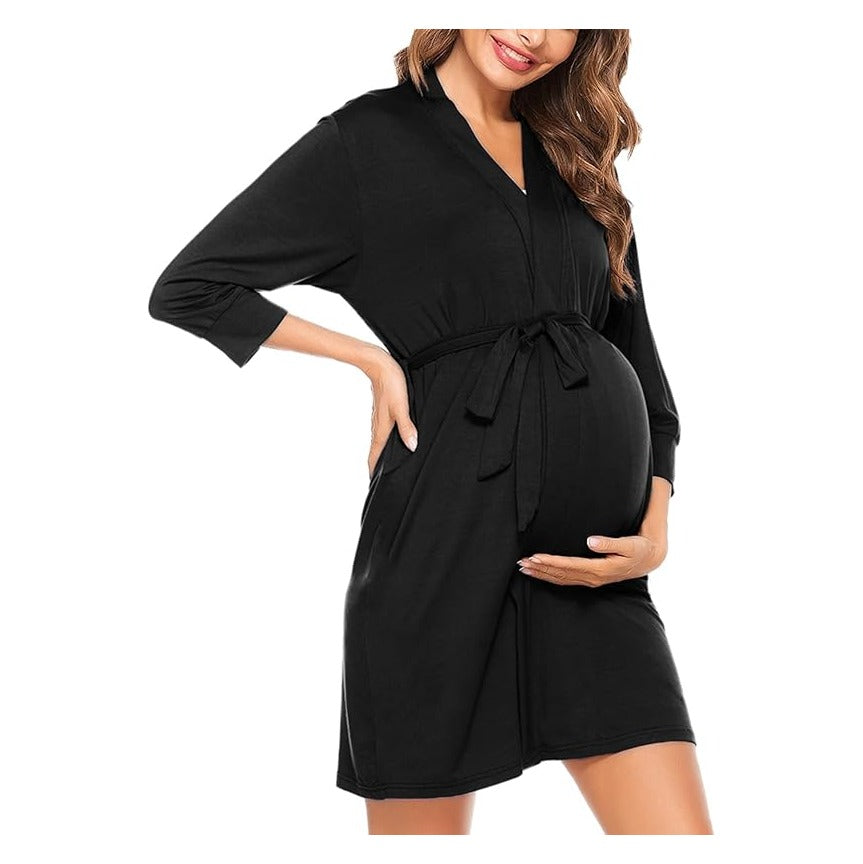 Women's Maternity Nursing Robe Pregnancy Breastfeeding Bathrobes 3 in 1 Labor Delivery Nightgowns