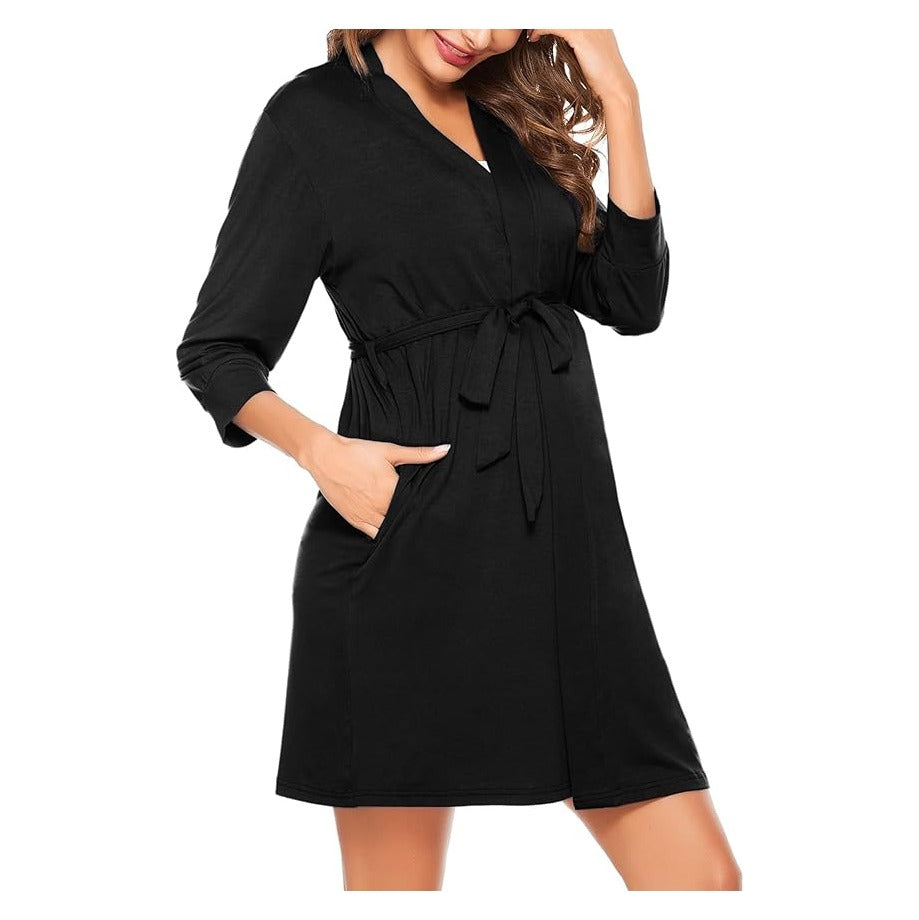 Women's Maternity Nursing Robe Pregnancy Breastfeeding Bathrobes 3 in 1 Labor Delivery Nightgowns