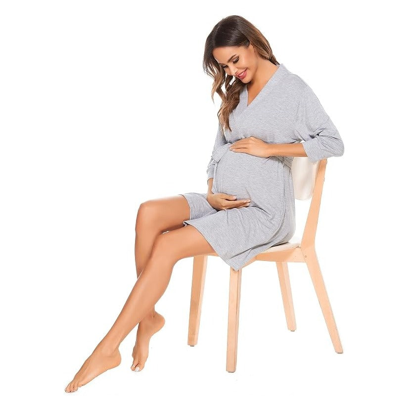 Women's Maternity Nursing Robe Pregnancy Breastfeeding Bathrobes 3 in 1 Labor Delivery Nightgowns