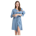 Maternity Robe and Receiving Blanket, Matching Mommy Labor Delivery Robe and Swaddle Set Denim blue