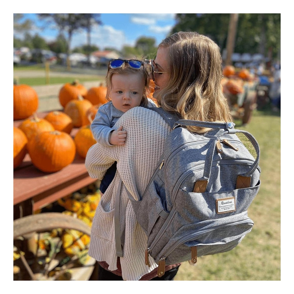 Diaper Bag Backpack-Multifunction Travel Baby Diaper Bag with Changing Pad, Insulated Bottle Holders & Pacifier Case, Large Capacity, Waterproof, Gray