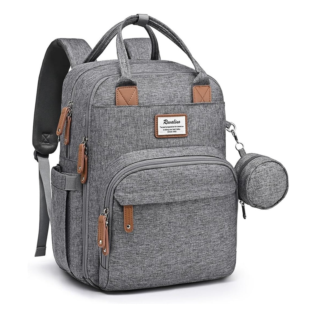 Diaper Bag Backpack-Multifunction Travel Baby Diaper Bag with Changing Pad, Insulated Bottle Holders & Pacifier Case, Large Capacity, Waterproof, Gray