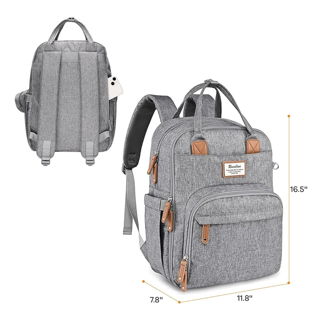 Diaper Bag Backpack-Multifunction Travel Baby Diaper Bag with Changing Pad, Insulated Bottle Holders & Pacifier Case, Large Capacity, Waterproof, Gray