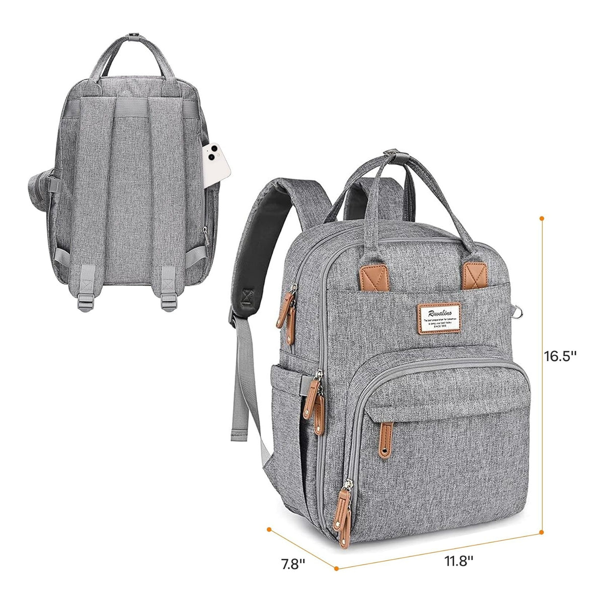 Diaper Bag Backpack-Multifunction Travel Baby Diaper Bag with Changing Pad, Insulated Bottle Holders & Pacifier Case, Large Capacity, Waterproof, Gray