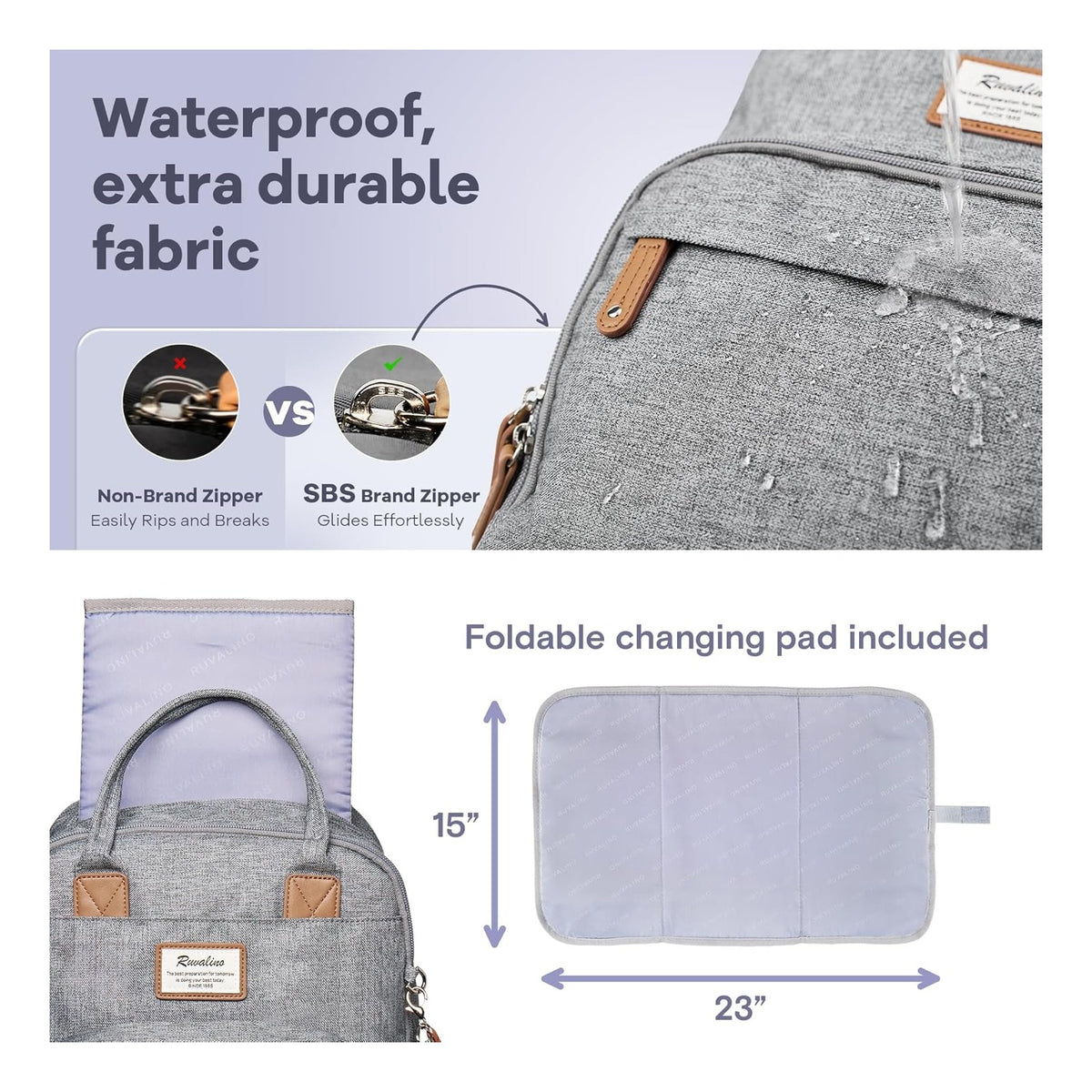 Diaper Bag Backpack-Multifunction Travel Baby Diaper Bag with Changing Pad, Insulated Bottle Holders & Pacifier Case, Large Capacity, Waterproof, Gray