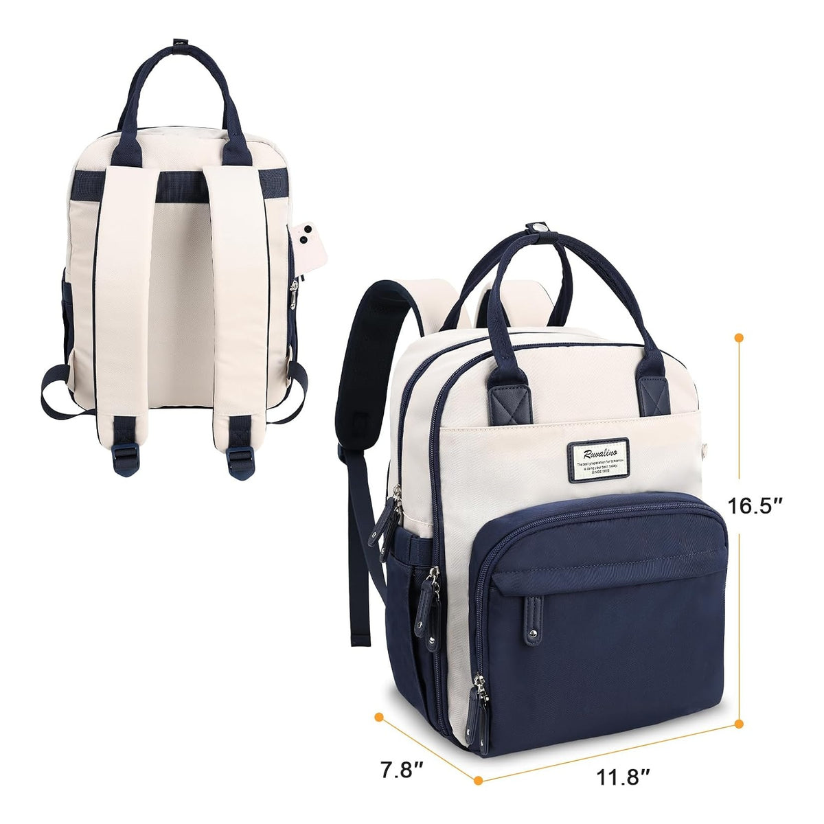 Diaper Bag Backpack-Multifunction Baby Travel Bag with Changing pad, Insulated Bottle Holders & Pacifier Case, Large Capacity, Waterproof, Cream & Blue