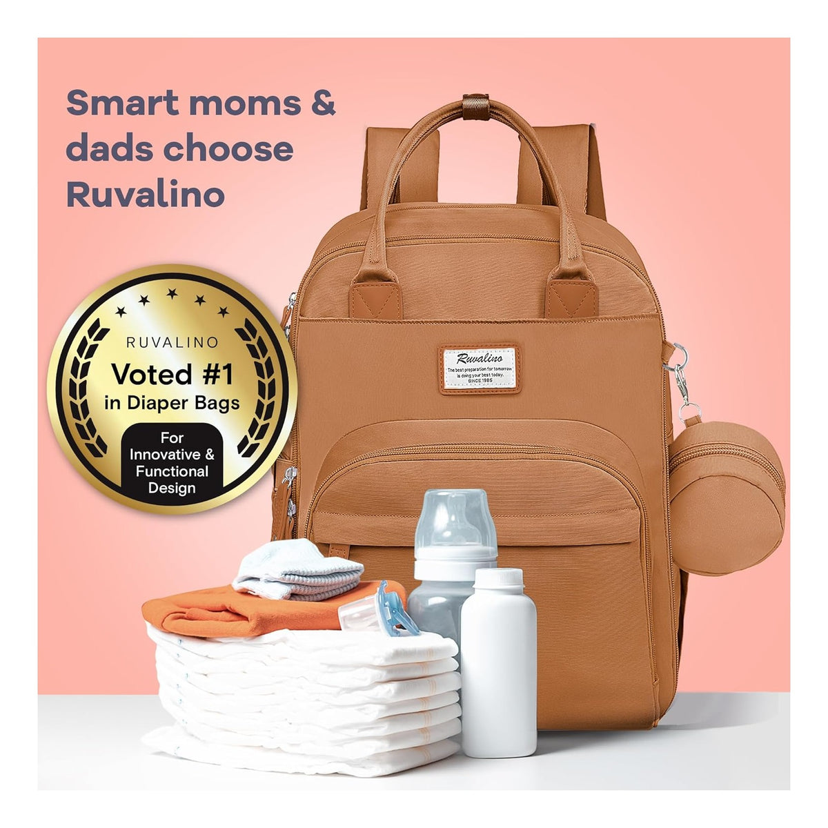 Diaper Bag Backpack-Multifunction Baby Travel Bag with Changing pad, Insulated Bottle Holders & Pacifier Case, Large Capacity, Waterproof, Dark Brown