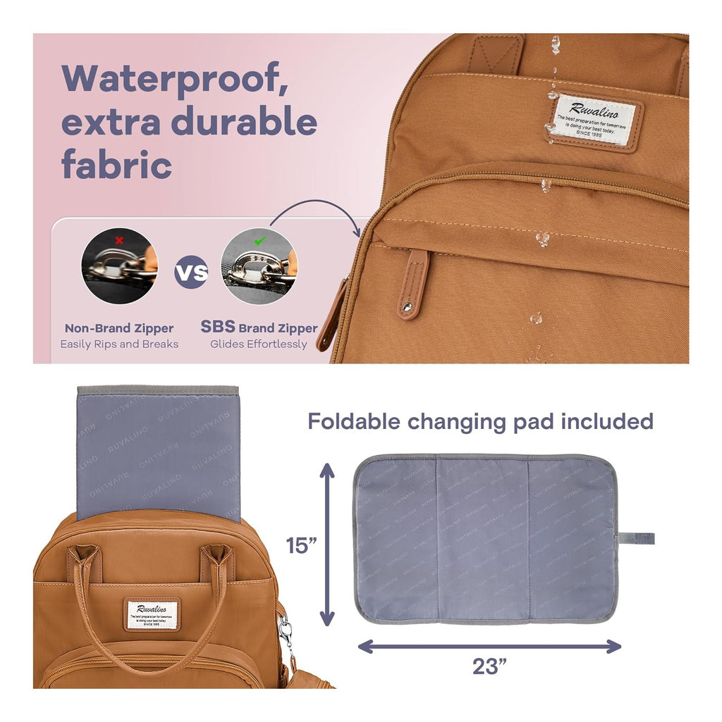 Diaper Bag Backpack-Multifunction Baby Travel Bag with Changing pad, Insulated Bottle Holders & Pacifier Case, Large Capacity, Waterproof, Dark Brown
