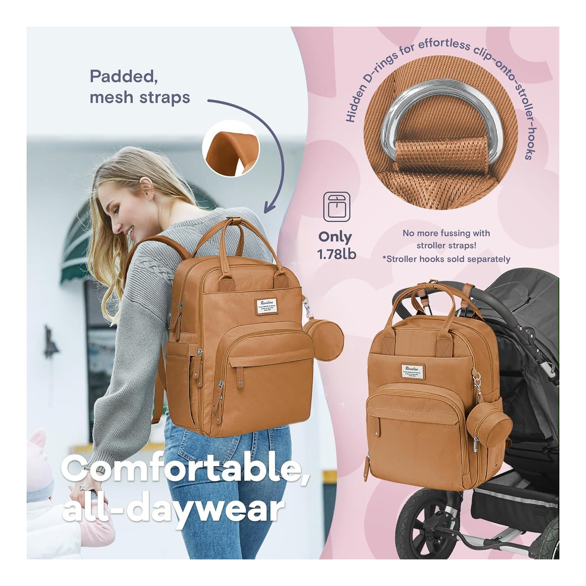 Diaper Bag Backpack-Multifunction Baby Travel Bag with Changing pad, Insulated Bottle Holders & Pacifier Case, Large Capacity, Waterproof, Dark Brown