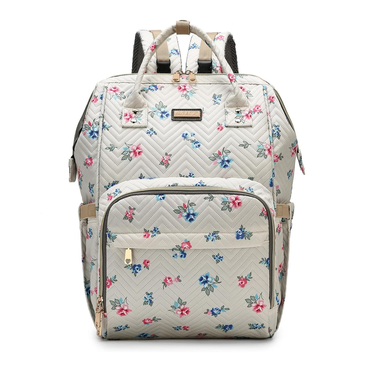 Diaper Bag Backpack, Diaper Bags for Baby Girls Boys, Baby Bags for Moms Dads, Nappy Changing Bag with Insulated Pockets,Multi-functional Waterproof Backpack with Stroller straps-Beige Flowers