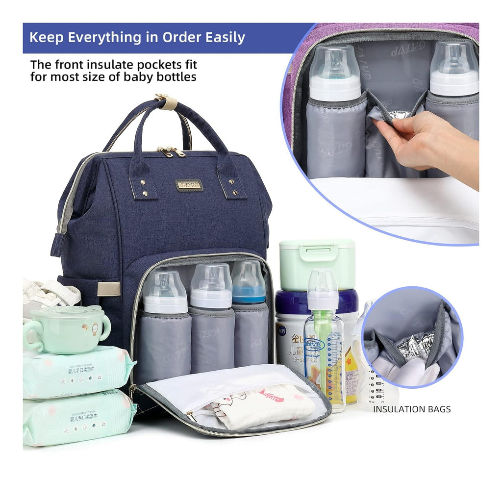 Diaper Bag Backpack, Diaper Bags for Baby Girls Boys, Baby Bags for Moms Dads, Nappy Changing Bag with Insulated Pockets,Multi-functional Waterproof Backpack with Stroller straps-Blue