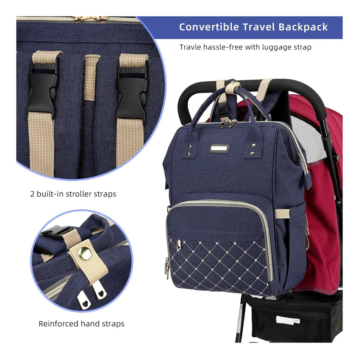 Diaper Bag Backpack, Diaper Bags for Baby Girls Boys, Baby Bags for Moms Dads, Nappy Changing Bag with Insulated Pockets,Multi-functional Waterproof Backpack with Stroller straps-Blue