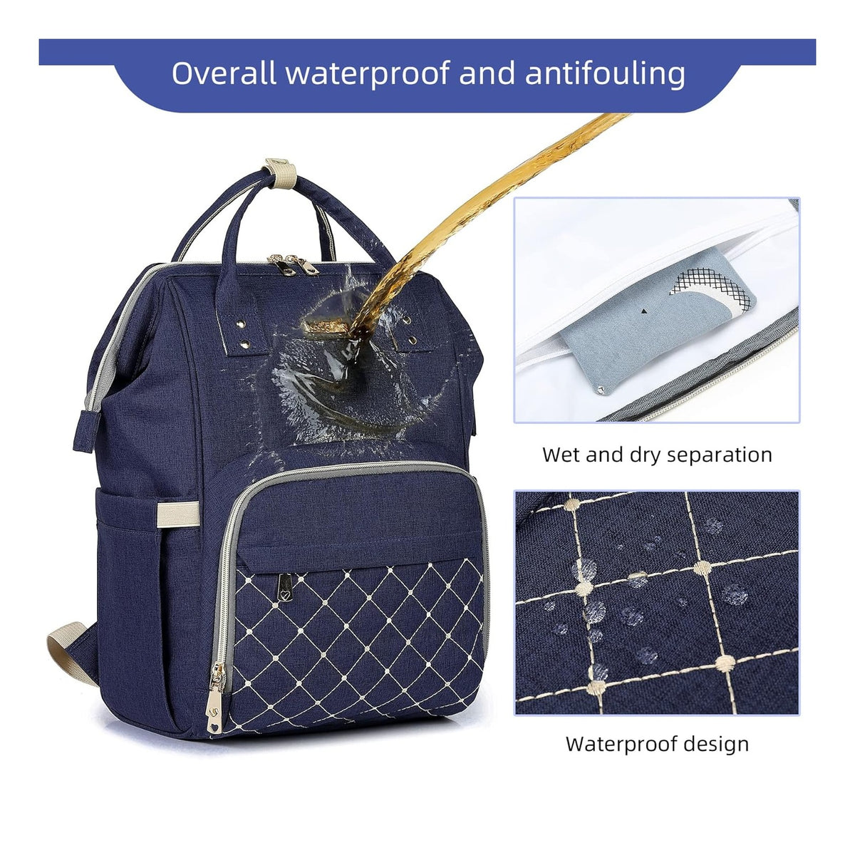Diaper Bag Backpack, Diaper Bags for Baby Girls Boys, Baby Bags for Moms Dads, Nappy Changing Bag with Insulated Pockets,Multi-functional Waterproof Backpack with Stroller straps-Blue