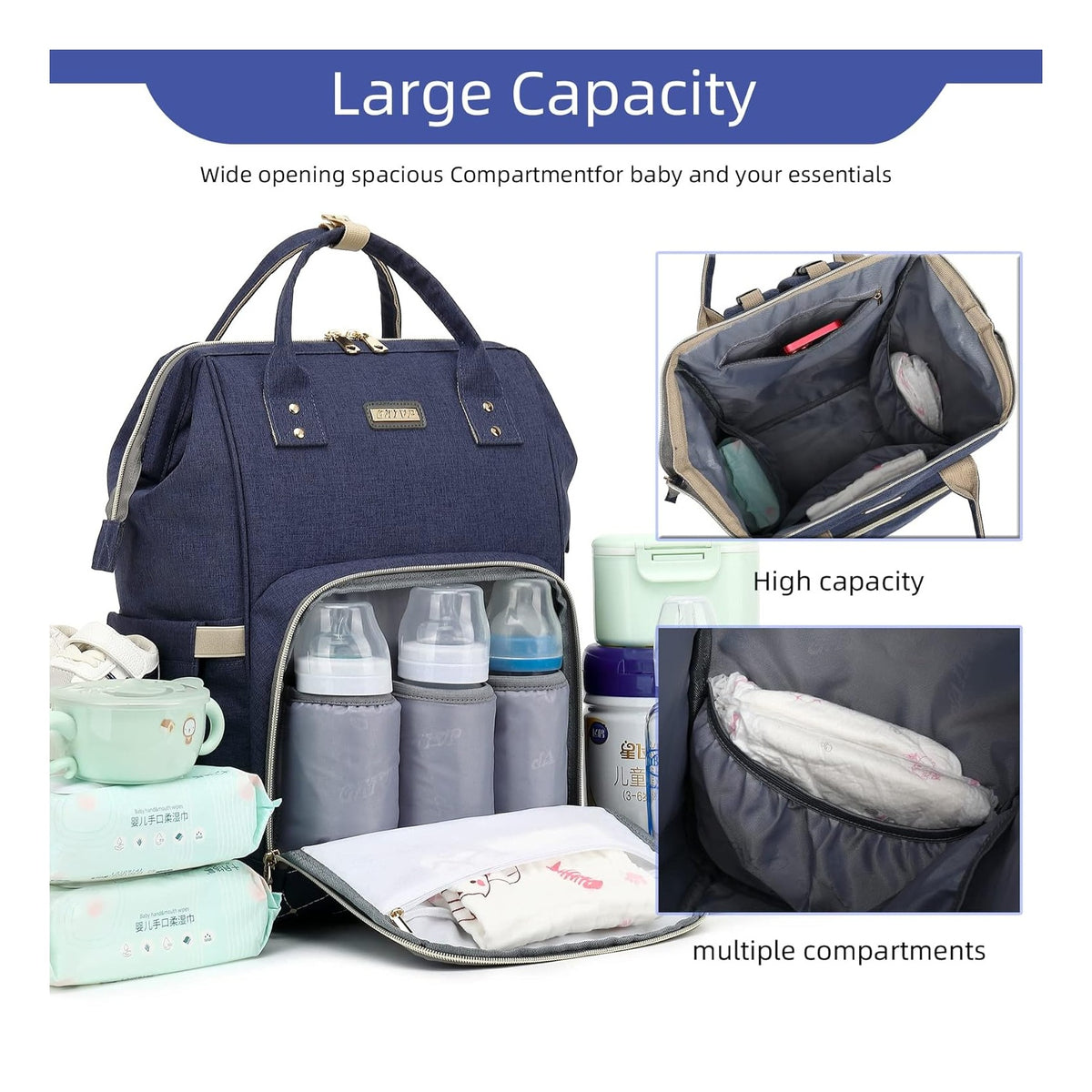 Diaper Bag Backpack, Diaper Bags for Baby Girls Boys, Baby Bags for Moms Dads, Nappy Changing Bag with Insulated Pockets,Multi-functional Waterproof Backpack with Stroller straps-Blue