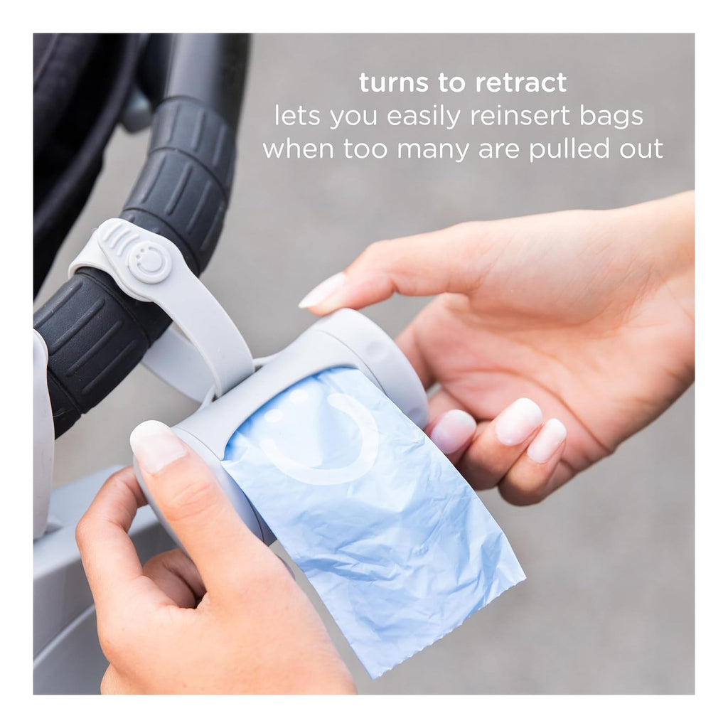 Retractable Bag Dispenser for Diaper Bag Value Set, Portable Bag Holder for Travel, Newborn Baby Essentials, Diaper Bag Must Have, Includes 60 Lavender Scented Bags, Gray