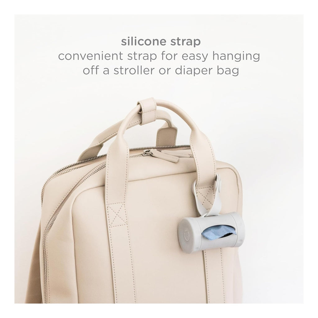 Retractable Bag Dispenser for Diaper Bag Value Set, Portable Bag Holder for Travel, Newborn Baby Essentials, Diaper Bag Must Have, Includes 60 Lavender Scented Bags, Taupe