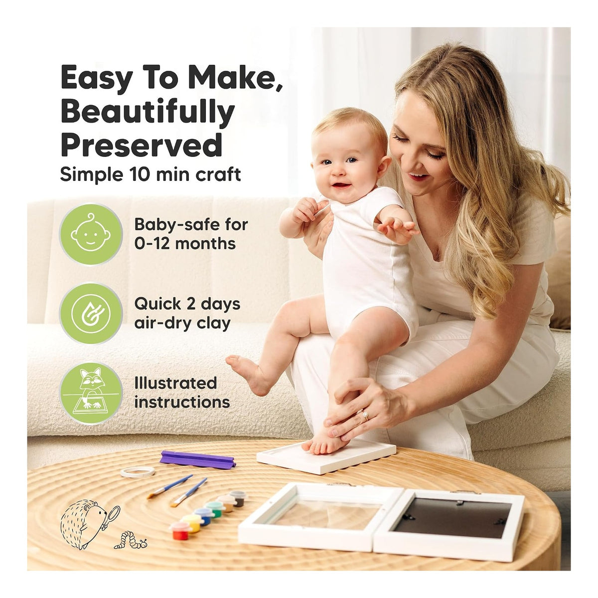 Baby Hand and Footprint Kit, Quick Dry Clay Newborn Keepsake