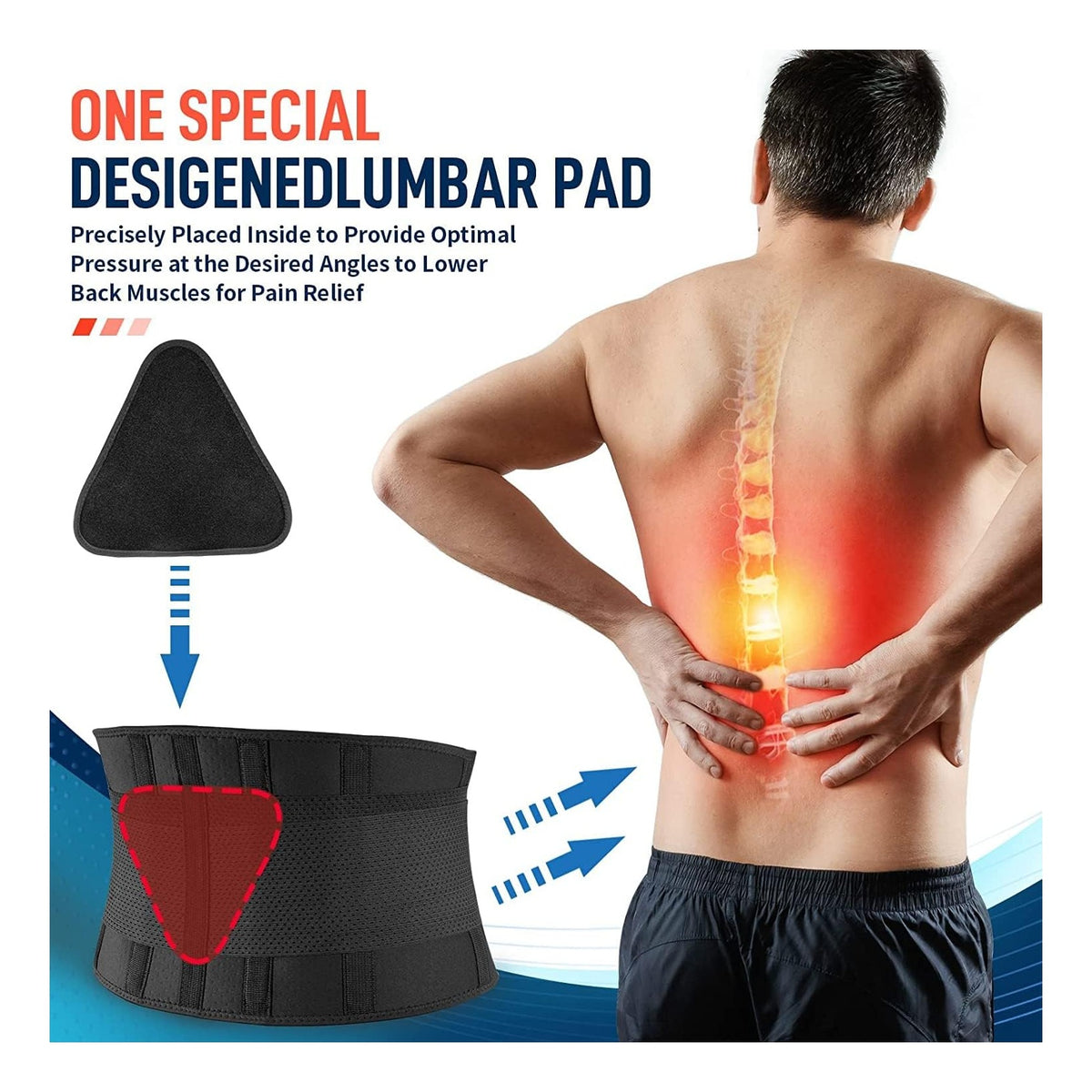 Back Brace Support Belt-Lumbar Support Back Brace for Back Pain, Sciatica, Scoliosis, Herniated Disc Adjustable Support Straps-Lower Back Brace with Removable Lumbar Pad for Men & Women