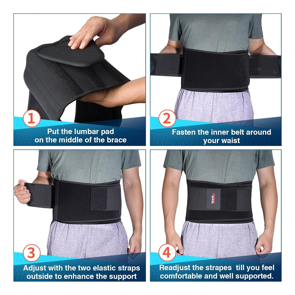 Back Brace Support Belt-Lumbar Support Back Brace for Back Pain, Sciatica, Scoliosis, Herniated Disc Adjustable Support Straps-Lower Back Brace with Removable Lumbar Pad for Men & Women
