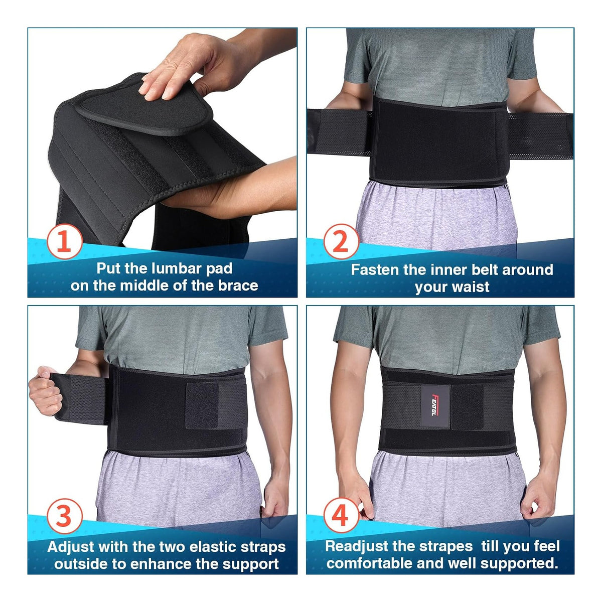 Back Brace Support Belt-Lumbar Support Back Brace for Back Pain, Sciatica, Scoliosis, Herniated Disc Adjustable Support Straps-Lower Back Brace with Removable Lumbar Pad for Men & Women