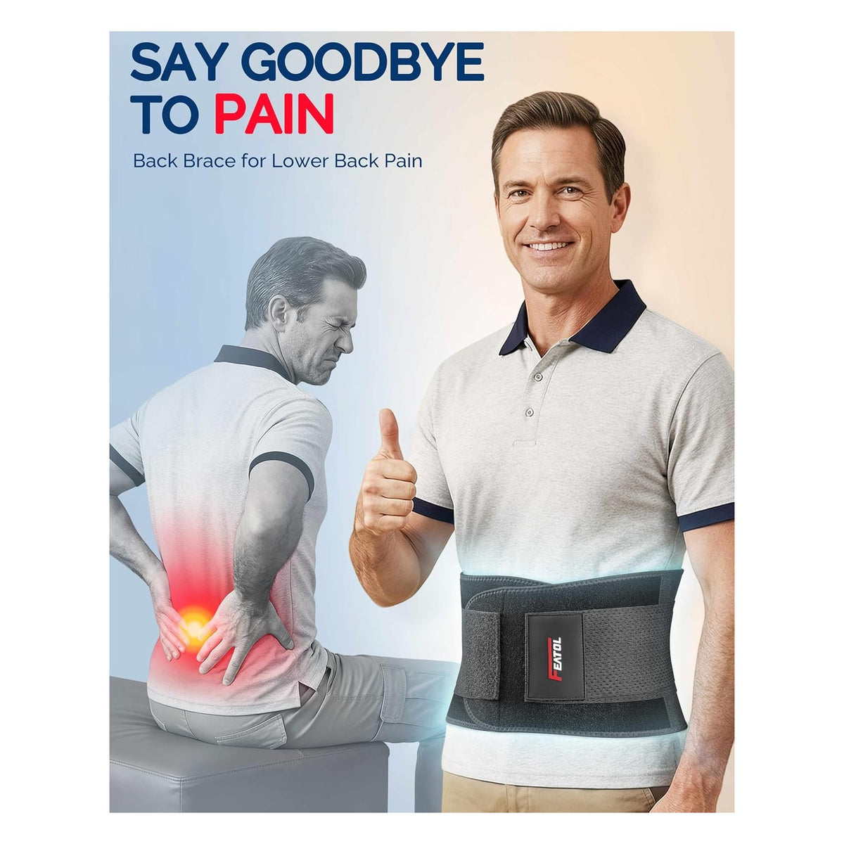 Back Brace Support Belt-Lumbar Support Back Brace for Back Pain, Sciatica, Scoliosis, Herniated Disc Adjustable Support Straps-Lower Back Brace with Removable Lumbar Pad for Men & Women